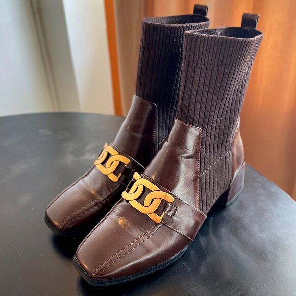 Knit Buckled Block-Heel Booties - Picture 1 of 8